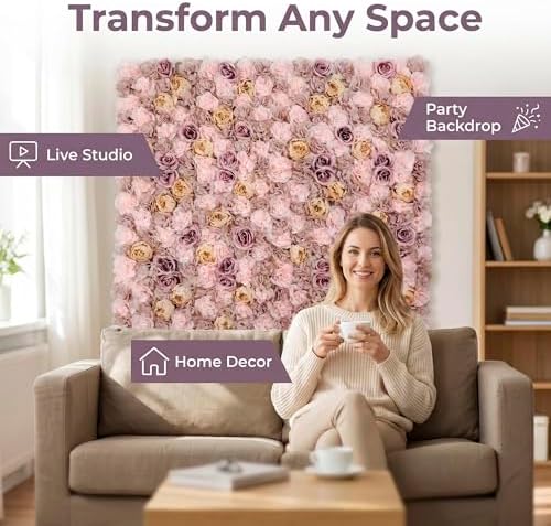 3D Flower Wall Backdrop, 24x16 Inch, Coffee & Pink, 2 Pack in 24x16 Inch, alternate view 7