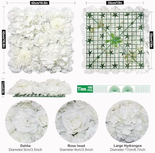 3D Flower Wall Panel 16pcs Artificial Floral Background-White, alternate view 7
