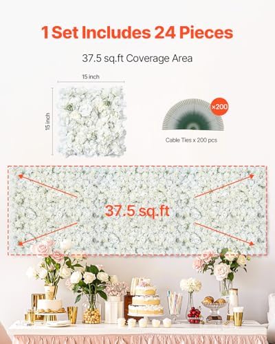 3D Flower Wall Panel, 24 PCS 15 x 15 inch, Artificial Floral Wall Background Mesh Backing Mat, Seamless, alternate view 7