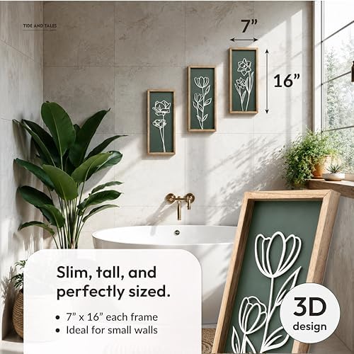 3d Green Wall Art, Wooden Botanical Wall Decor, Set of 3, alternate view 2