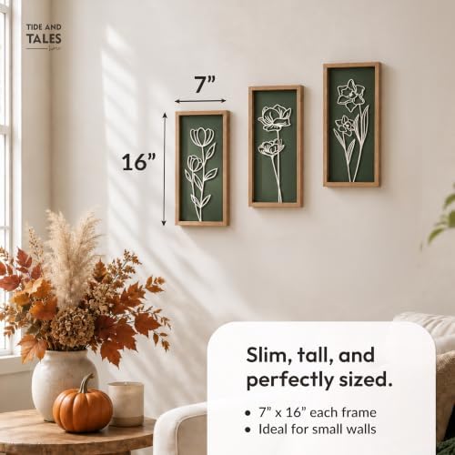 3d Green Wall Art, Wooden Botanical Wall Decor, Set of 3, alternate view 3