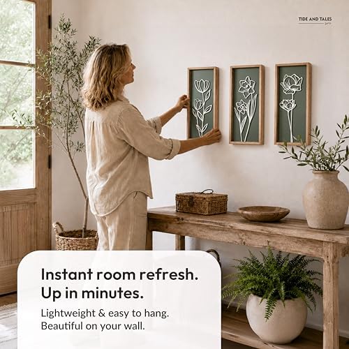 3d Green Wall Art, Wooden Botanical Wall Decor, Set of 3, alternate view 4