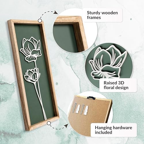 3d Green Wall Art, Wooden Botanical Wall Decor, Set of 3, alternate view 5