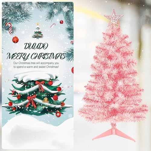 3FT Pink Premium Hinged Artificial Holiday Small Mini Christmas Tree for Tabletop, Home, Office, Indoor and, alternate view 2