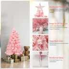 3FT Pink Premium Hinged Artificial Holiday Small Mini Christmas Tree for Tabletop, Home, Office, Indoor and, alternate view 3