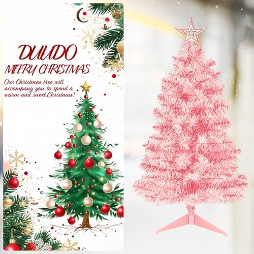 3FT Pink Premium Hinged Artificial Holiday Small Mini Christmas Tree for Tabletop, Home, Office, Indoor and, alternate view 4