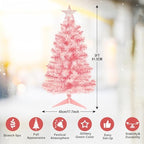 3FT Pink Premium Hinged Artificial Holiday Small Mini Christmas Tree for Tabletop, Home, Office, Indoor and, alternate view 6