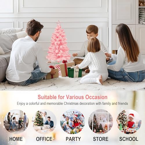3FT Pink Premium Hinged Artificial Holiday Small Mini Christmas Tree for Tabletop, Home, Office, Indoor and, alternate view 7