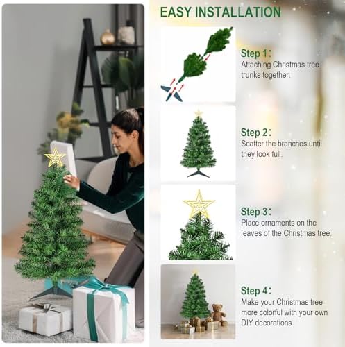 3FT Premium Hinged Artificial Holiday Small Mini Christmas Tree for Tabletop, Home, Office, Indoor and Outdoor, alternate