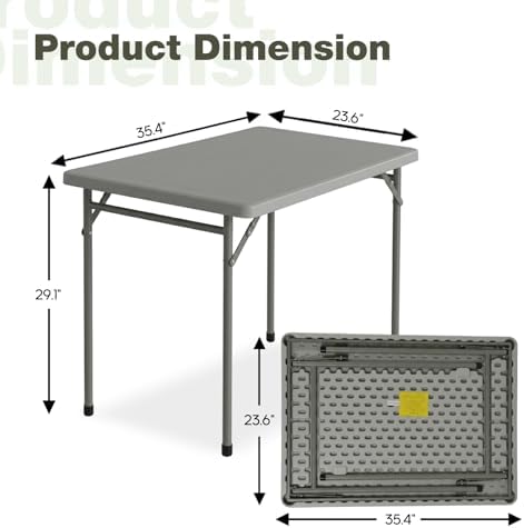 3ft Rectangular Folding Table for All-Occasion, Foldable Table with HDPE Tabletop and Steel Legs, Durable and, alternate view