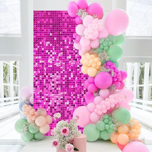 3FTx4FT Sequin Wall Backdrop Hot Pink Shimmer Wall Backdrop Panels Shiny Party Background for Anniversary Disco, alternate