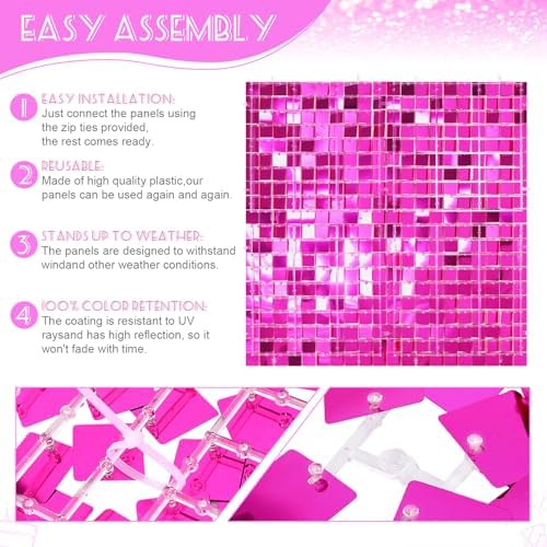 3FTx4FT Sequin Wall Backdrop Hot Pink Shimmer Wall Backdrop Panels Shiny Party Background for Anniversary Disco, alternate