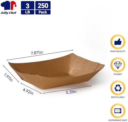 3lb Paper Food Tray 250 Pack Disposable Food Serving Holder Boat, alternate view 3