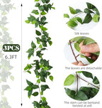 3Pc Fake Vines Artificial Ivy Garland Silk Pothos Leaf Plant 6.3Ft, alternate view 4