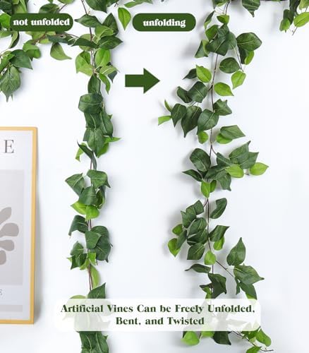 3Pc Fake Vines Artificial Ivy Garland Silk Pothos Leaf Plant 6.3Ft, alternate view 5