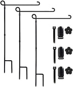 3PC Garden Flag Holder Stand, Weather-Proof Yard Flag Pole Black Metal Powder-Coated Flagpole with Tiger Clip