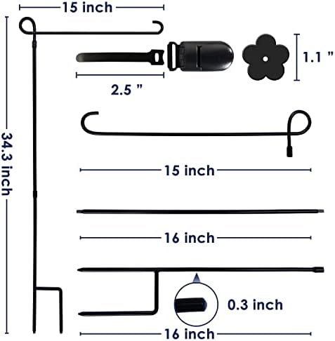 3PC Garden Flag Holder Stand, Weather-Proof Yard Flag Pole Black Metal Powder-Coated Flagpole with Tiger Clip, alternate view