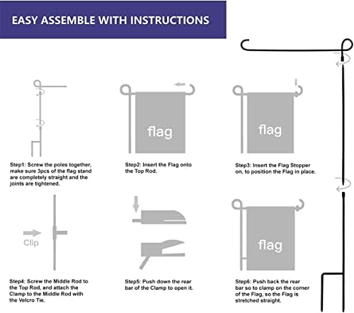 3PC Garden Flag Holder Stand, Weather-Proof Yard Flag Pole Black Metal Powder-Coated Flagpole with Tiger Clip, alternate view