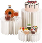 3pcs 12" Foldable Accordion Buffet Risers Cylinder White Cardboard Desserts Stands with Acrylic Plates