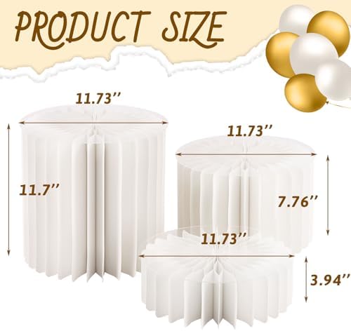 3pcs 12" Foldable Accordion Buffet Risers Cylinder White Cardboard Desserts Stands with Acrylic Plates, alternate view 2