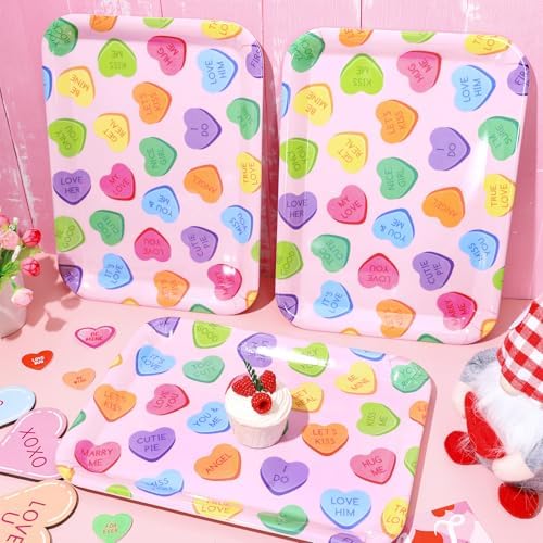 3Pcs 13 x 10 Inch Valentine's Day Serving Trays Candy Conversation Heart Platter Sweet Love Serving Dishes for, alternate