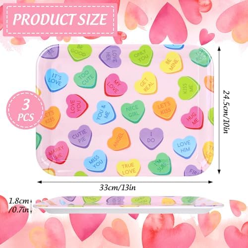 3Pcs 13 x 10 Inch Valentine's Day Serving Trays Candy Conversation Heart Platter Sweet Love Serving Dishes for, alternate