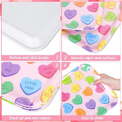 3Pcs 13 x 10 Inch Valentine's Day Serving Trays Candy Conversation Heart Platter Sweet Love Serving Dishes for, alternate