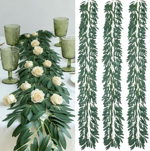 3Pcs 6.5FT Artificial Olive Leaves Vine, Silk Fake Olive Garland