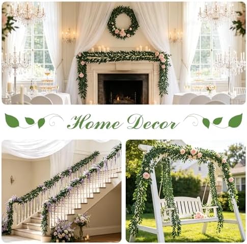 3Pcs 6.5FT Artificial Olive Leaves Vine, Silk Fake Olive Garland, alternate view 3