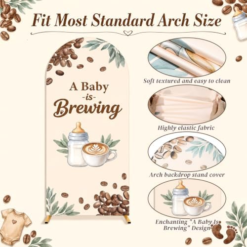 3Pcs A Baby is Brewing Baby Shower Decoration Coffee Themed Arch Backdrop Cover Brown Coffee Bean Theme Backdrop, alternate