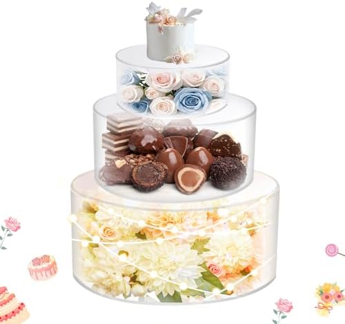 3Pcs Acrylic Cake Display Stand 6'' 10'' 12'' Round 3 Tier Clear Cylinder Cake Box for Wedding Birthday Party