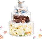 3Pcs Acrylic Cake Display Stand 6'' 10'' 12'' Round 3 Tier Clear Cylinder Cake Box for Wedding Birthday Party