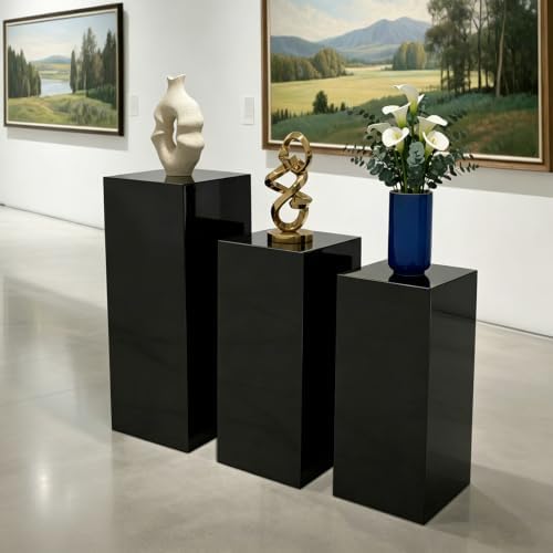 3Pcs Acrylic Cake Stands, Rectangular Pedestal for Weddings(Black) in Black, alternate view 2