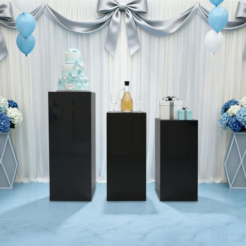 3Pcs Acrylic Cake Stands, Rectangular Pedestal for Weddings(Black) in Black, alternate view 4