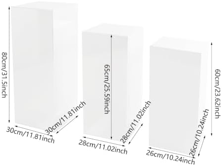 3Pcs Acrylic Cake Stands, Rectangular Pedestal for Weddings(White) in White, alternate view 3