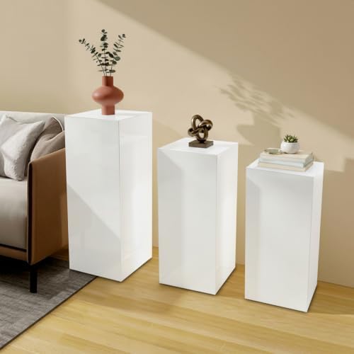 3Pcs Acrylic Cake Stands, Rectangular Pedestal for Weddings(White) in White, alternate view 4