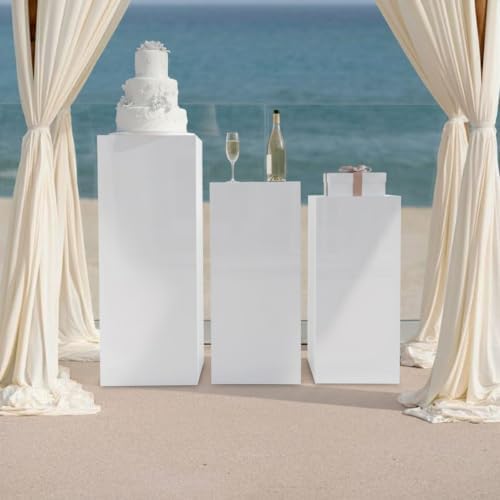 3Pcs Acrylic Cake Stands, Rectangular Pedestal for Weddings(White) in White, alternate view 6