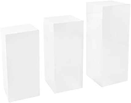 3Pcs Acrylic Cake Stands, Rectangular Pedestal for Weddings(White) in White, alternate view 7