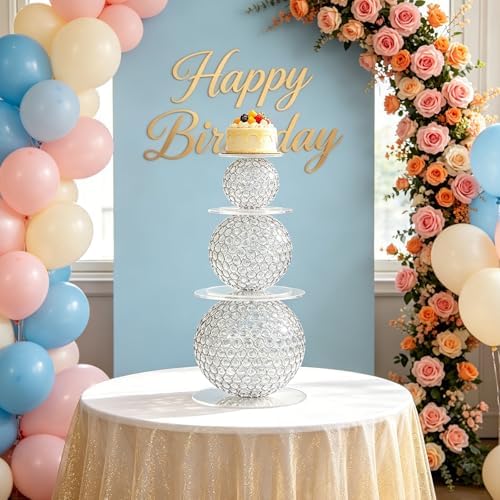 3Pcs Acrylic Crystal Round Cake Stands for Party, Attractive Ball Cupcake Stands Dessert Display Tray Round Cake, alternate