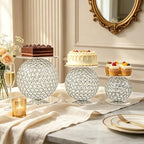 3Pcs Acrylic Crystal Round Cake Stands for Party, Attractive Ball Cupcake Stands Dessert Display Tray Round Cake, alternate