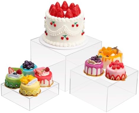 3pcs Acrylic Display Riser Stands Food Risers, Clear,6" 7" 8" in Clear