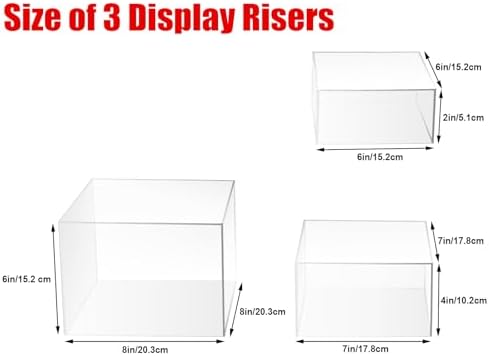 3pcs Acrylic Display Riser Stands Food Risers, Clear,6" 7" 8" in Clear, alternate view 3