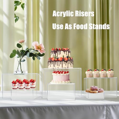 3pcs Acrylic Display Riser Stands Food Risers, Clear,6" 7" 8" in Clear, alternate view 4