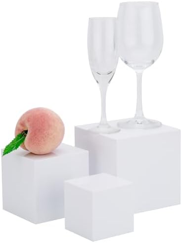 3pcs Acrylic Display Riser Stands Food Risers, White,3" 4" 5" in White