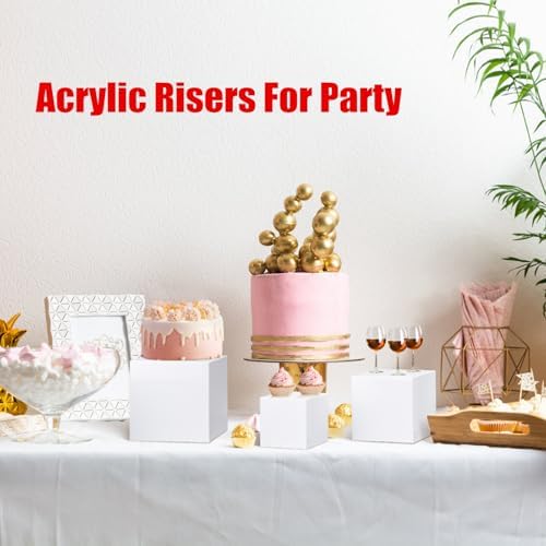 3pcs Acrylic Display Riser Stands Food Risers, White,3" 4" 5" in White, alternate view 3