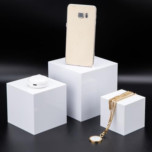 3pcs Acrylic Display Riser Stands Food Risers, White,3" 4" 5" in White, alternate view 6