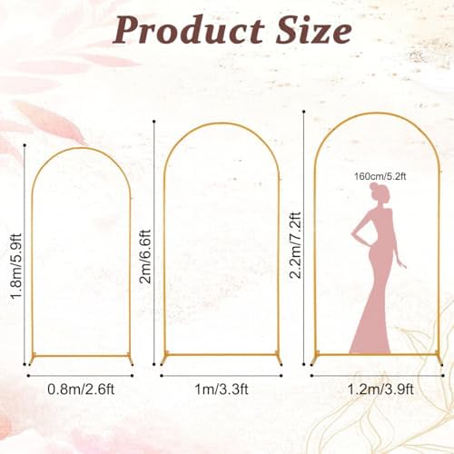 3PCS Arch Backdrop Stand 7.2/6.6/5.9FT Wedding Arches Balloon Arch Stand, alternate view 3