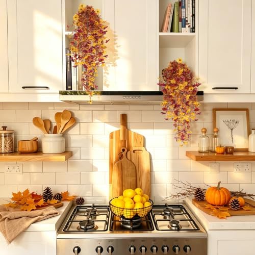 3PCS Artificial Fall Hanging Flowers Fake Mums for Outdoors in Hang Autumn Mix, alternate view 2