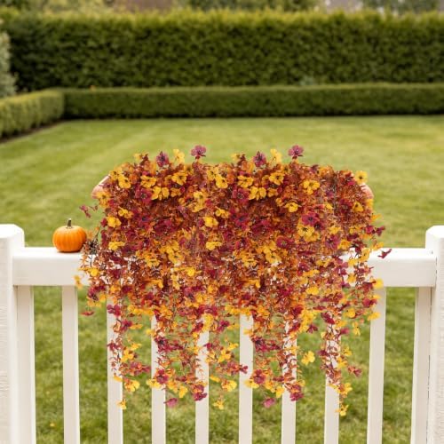 3PCS Artificial Fall Hanging Flowers Fake Mums for Outdoors in Hang Autumn Mix, alternate view 5
