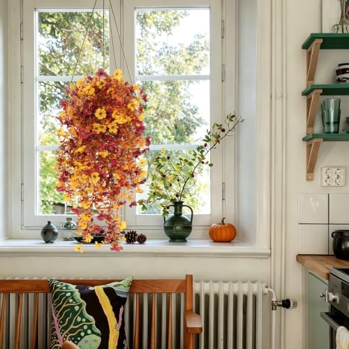3PCS Artificial Fall Hanging Flowers Fake Mums for Outdoors in Hang Autumn Mix, alternate view 6